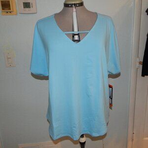 Tranquility Plus Size XXL Sky Blue Blouse Keyhole Soft Stretch Shirt Top NWT New